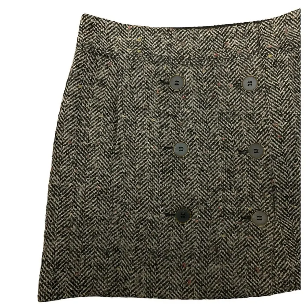 Loft Herringbone Wool wrap buttoned mini skirt size 8